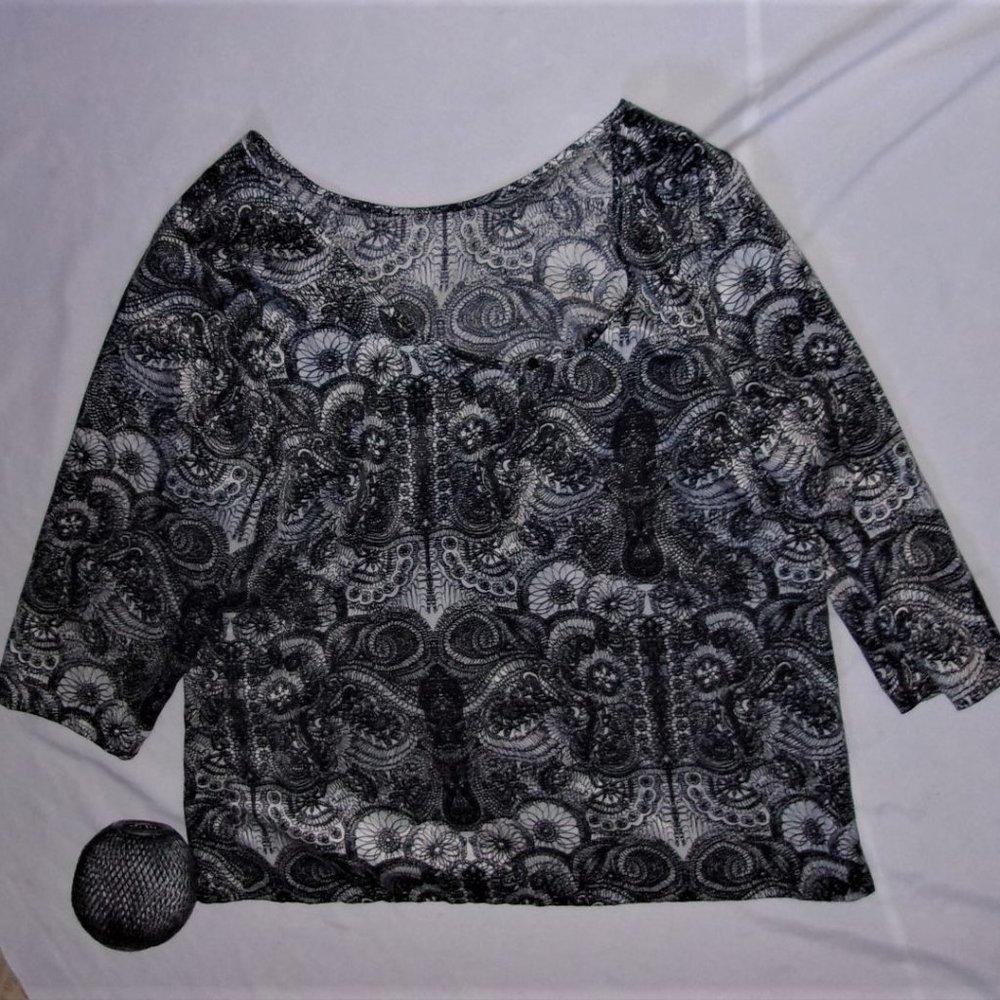 🌟 size large shirt womens blouse black white pattern silky  casual dress